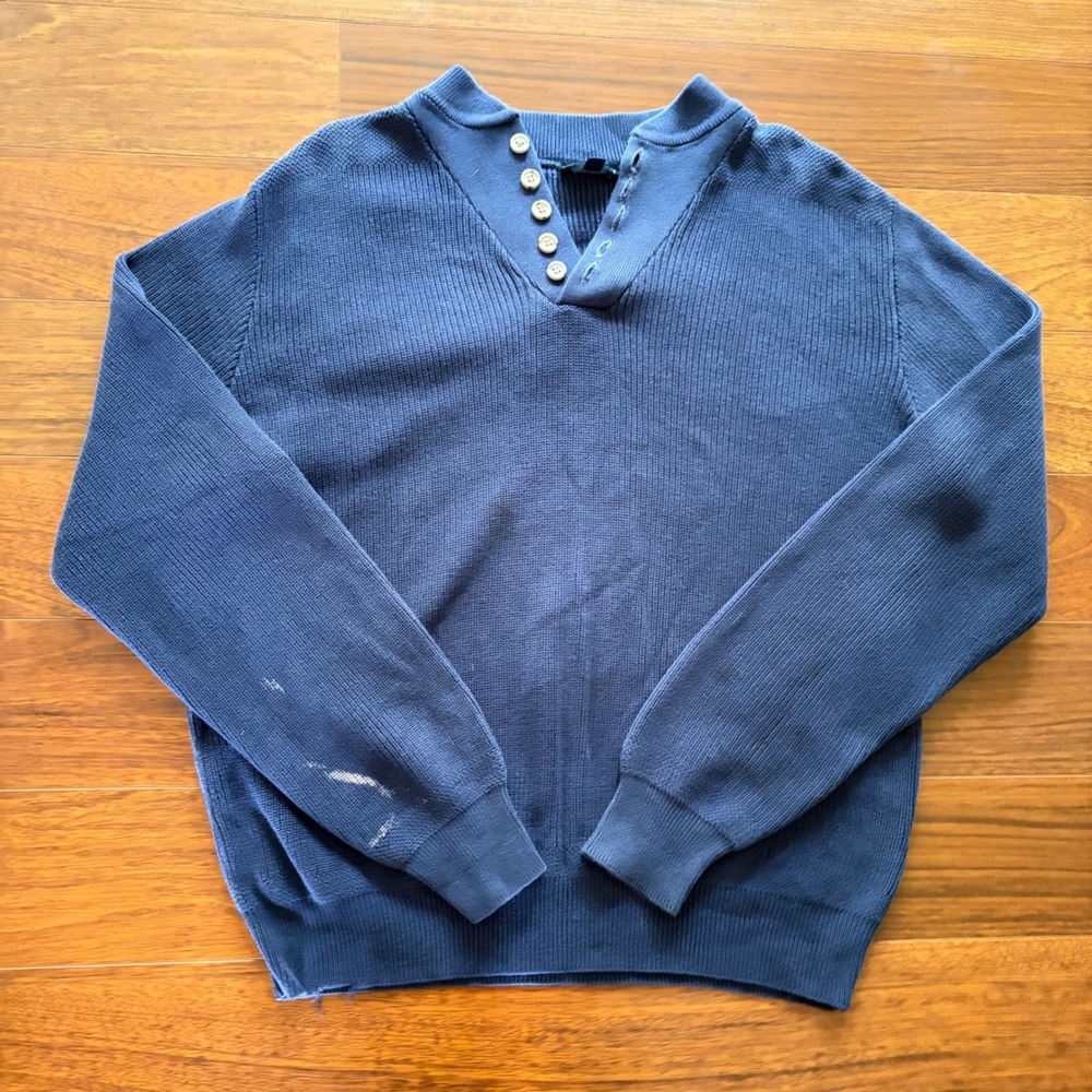Vintage 80's-90's Lands End Henley Sweater Navy Blue Cotton USA XL Long Gorpcore